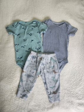 Simple Joys By Carters Baby Dino 3-Piece Bodysuit & Pant Set in Teal, Navy, Gray